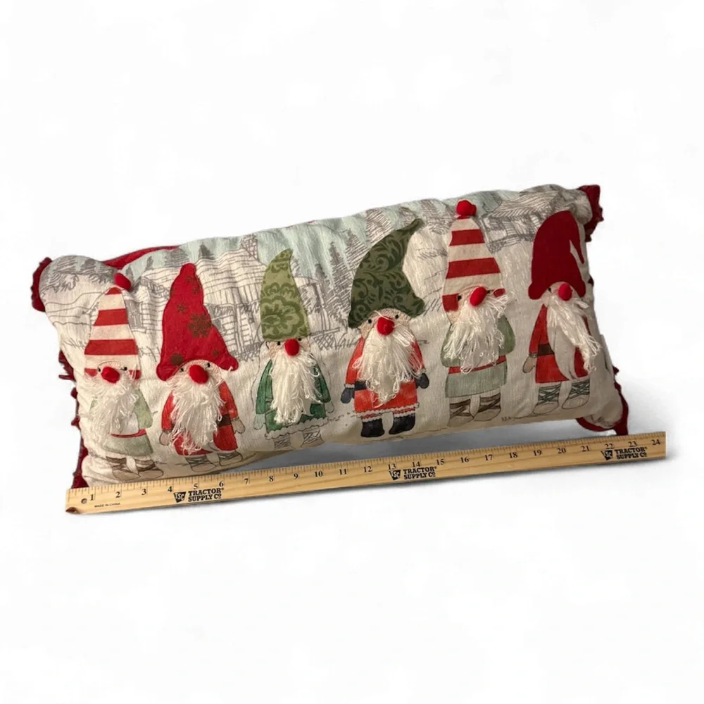 Festive Gnome Accent Pillow - Red, Green, White